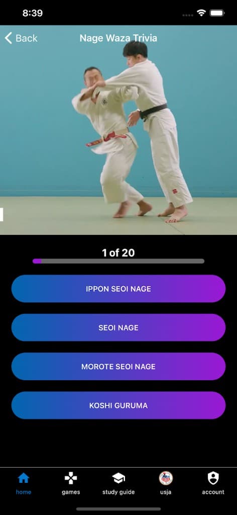 JudoPedia app trivia screen