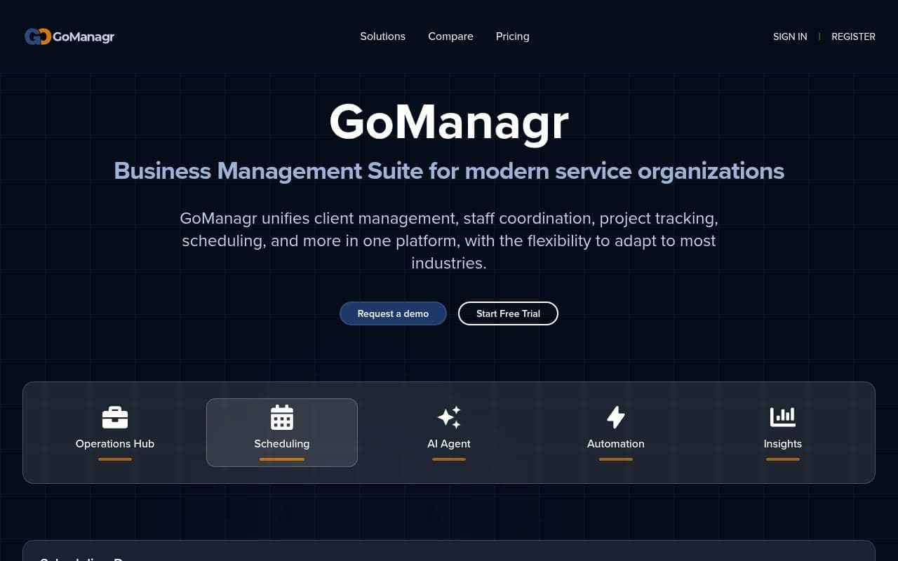 Preview of a custom SaaS application for GoManagr