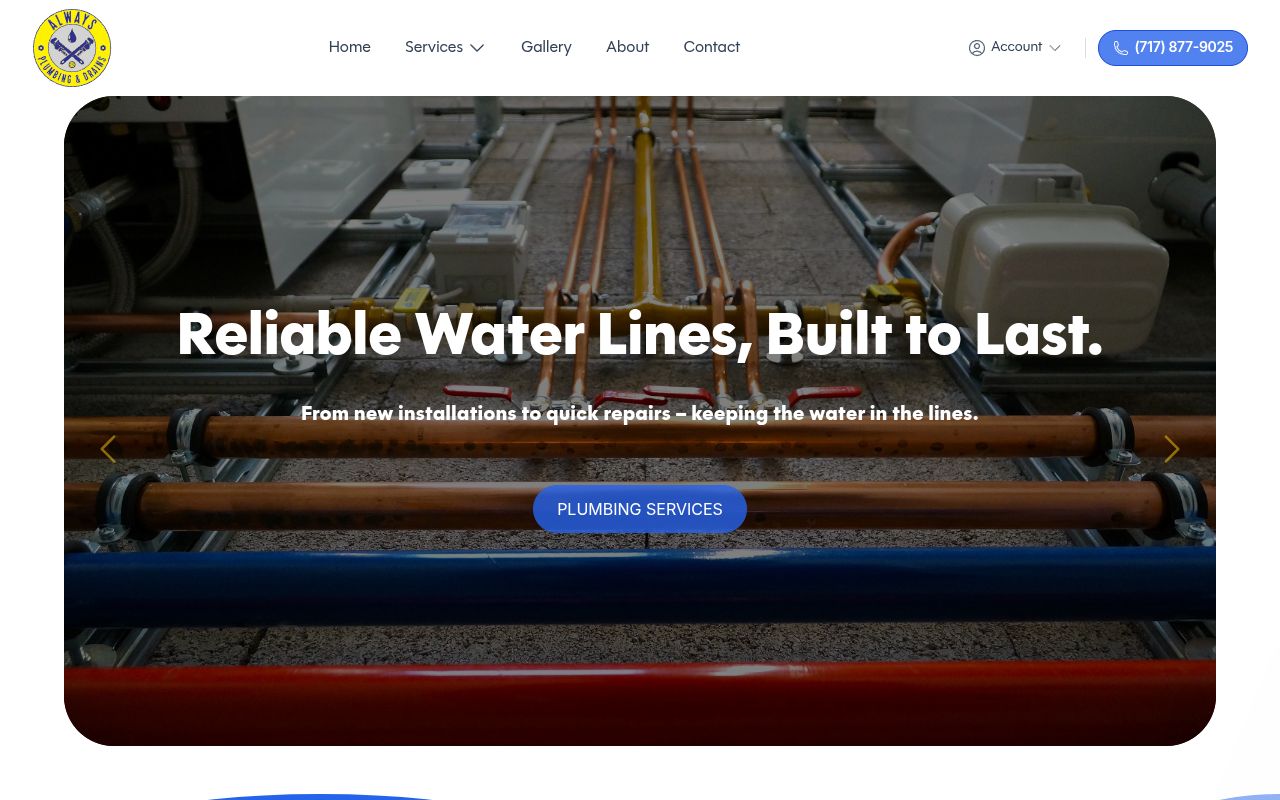 Website preview of Always Plumbing