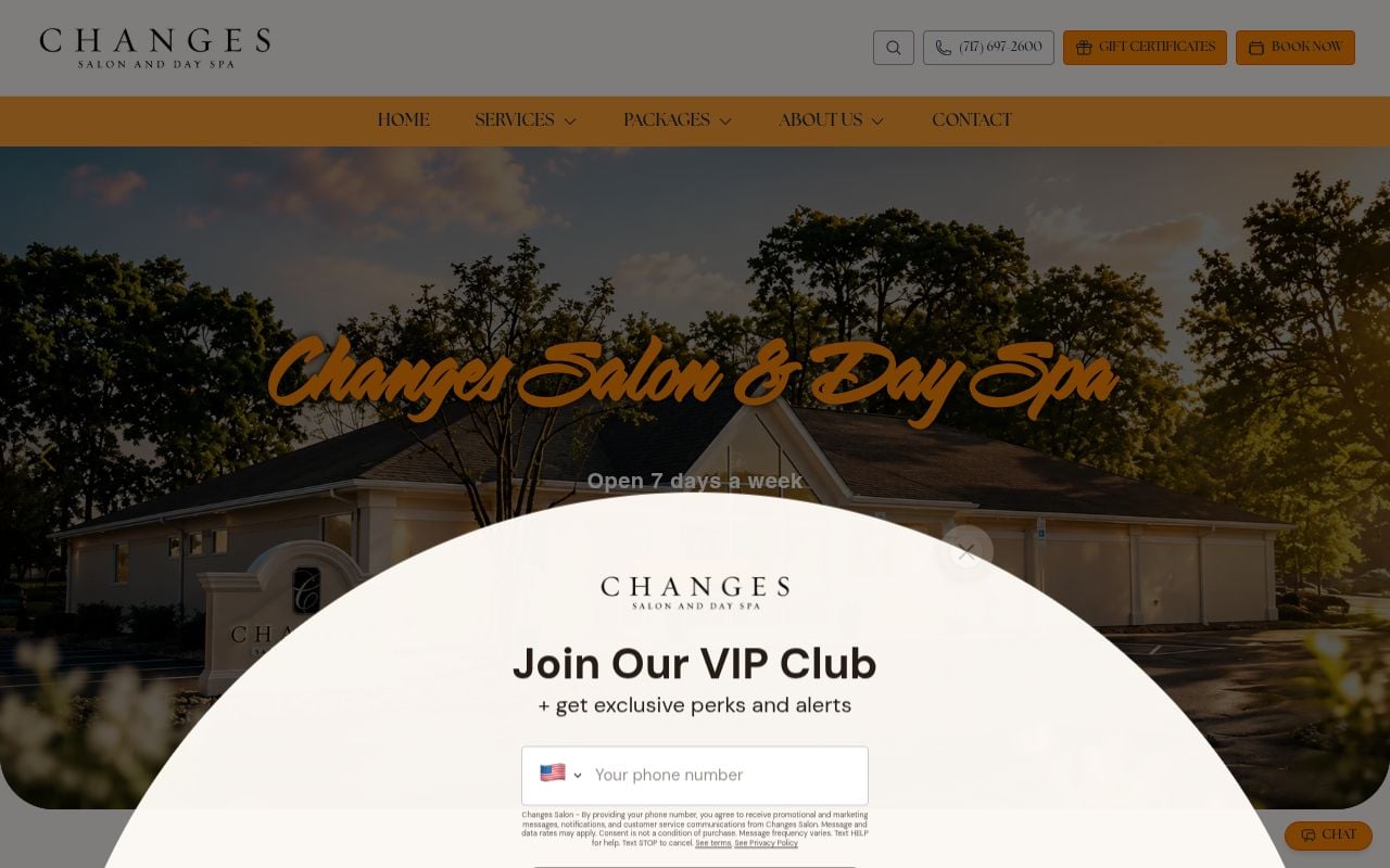 Website preview of Changes Day Spa
