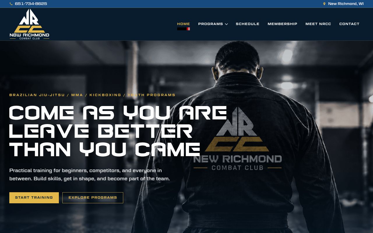 Website preview of New Richmond Combat Club