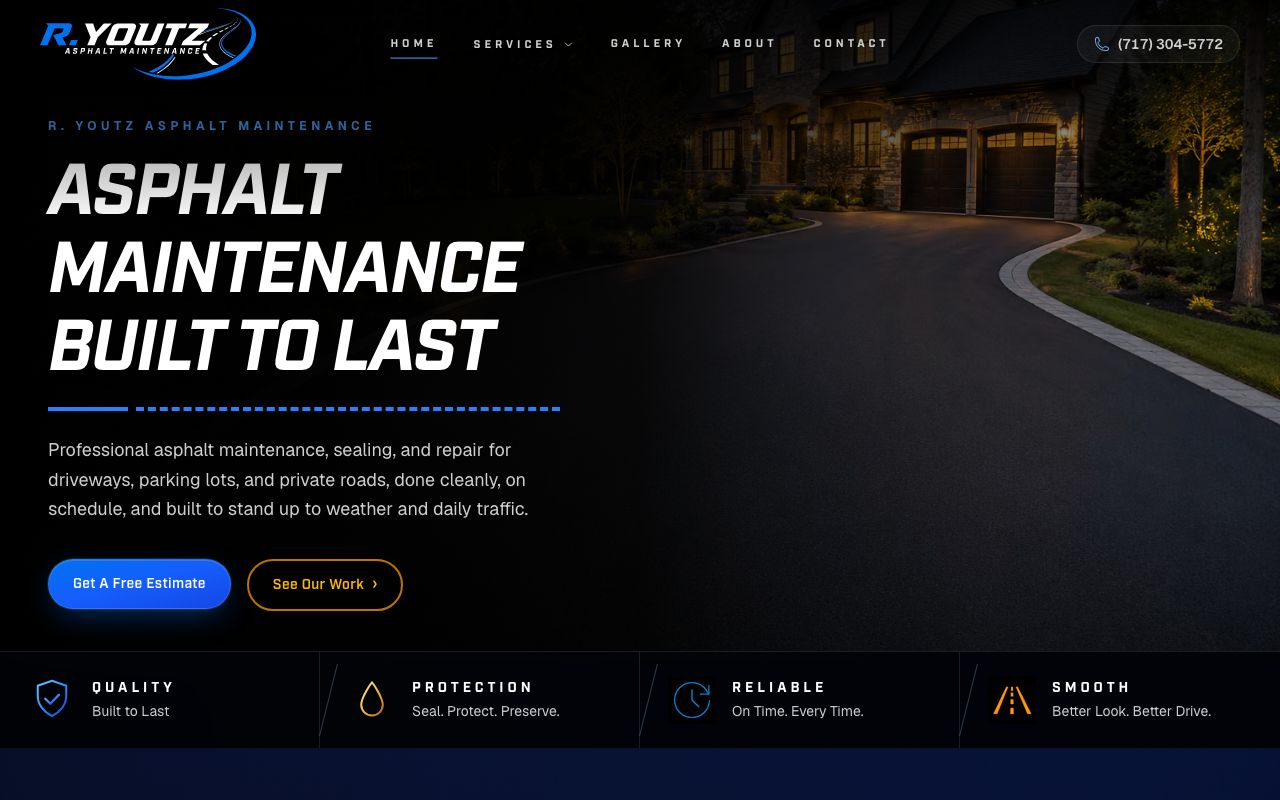 Website preview of R. Youtz Asphalt Maintenance
