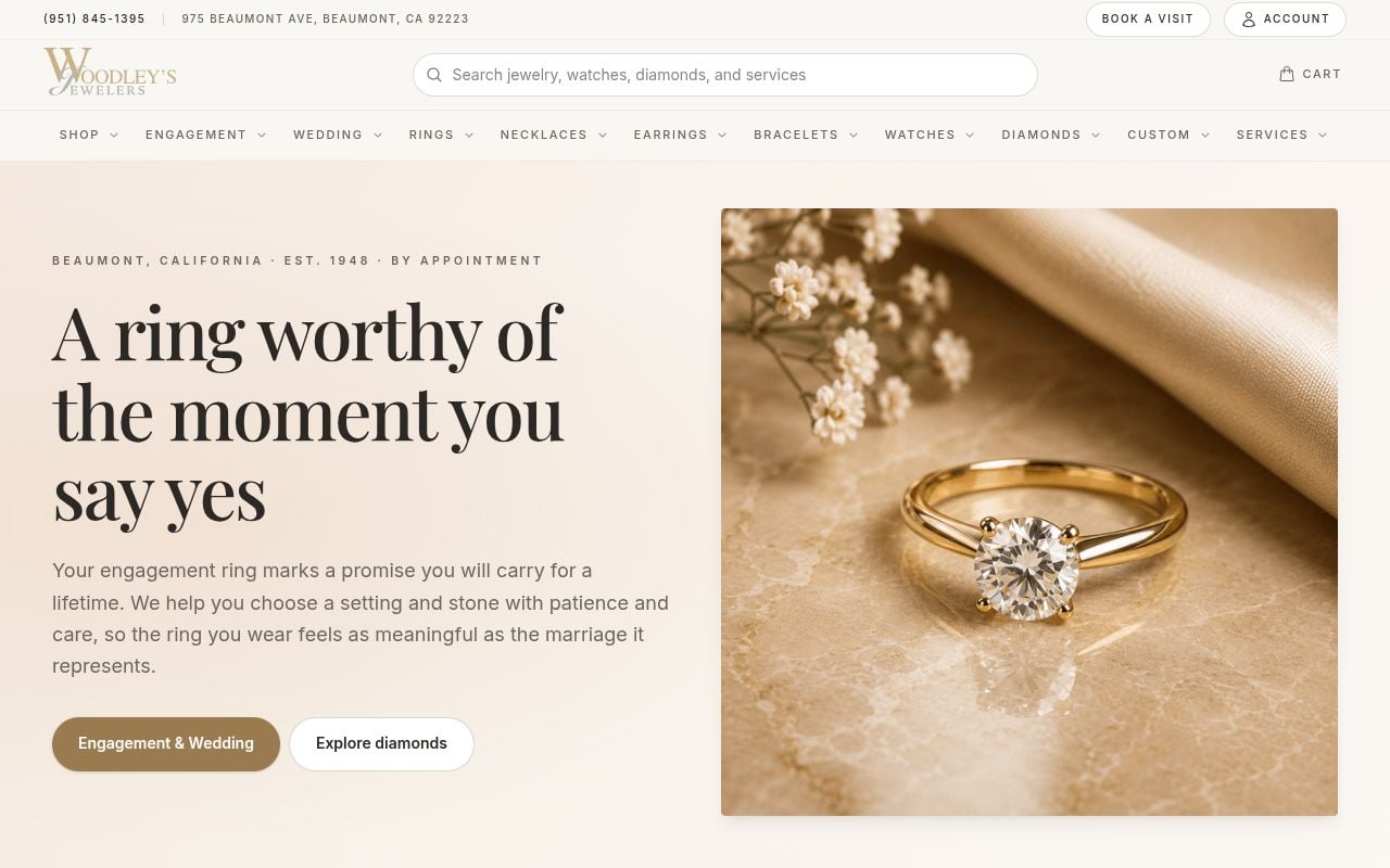 Website preview of Woodley's Jewelers